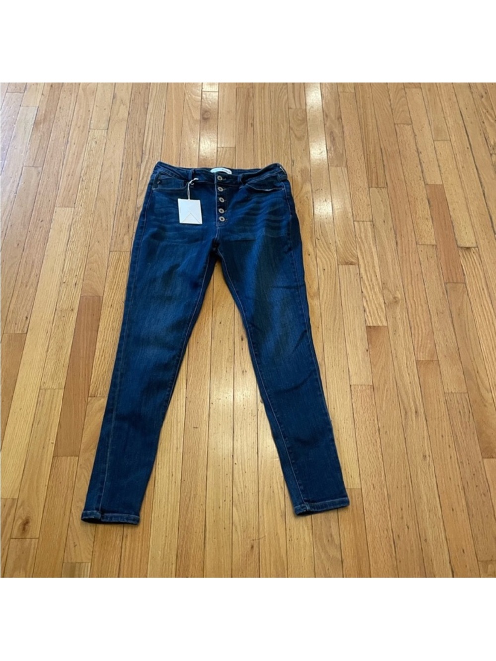 Dark Blue High-Rise Button-Fly Skinny Jeans - Women - Picture 8 of 8